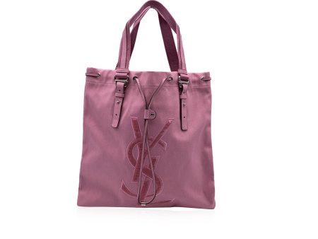 Yves Saint Laurent Pink Canvas Logo Kahala Tote Shopping Bag For Sale