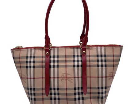 Burberry Beige Red Haymarket Check Canvas Salisbury Tote Bag Supply