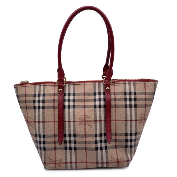 Burberry Beige Red Haymarket Check Canvas Salisbury Tote Bag Supply