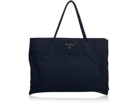 Prada Black Nylon Tessuto Triangle Logo Tote Bag Handbag on Sale