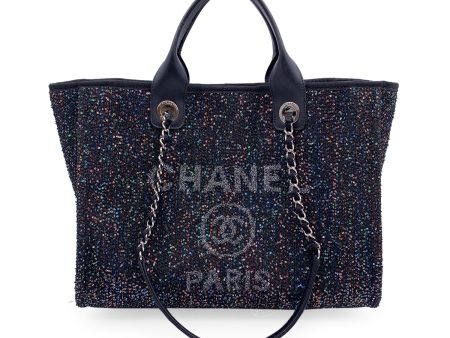 Chanel Black Sequin Sparkle Canvas Medium Deauville Tote Bag Online now