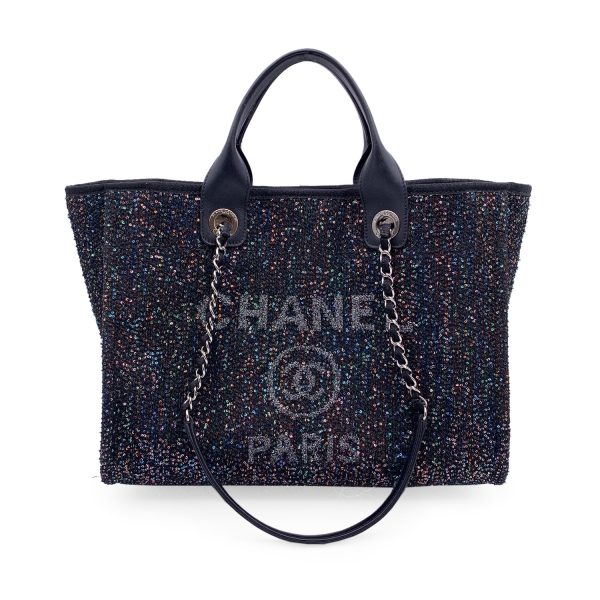 Chanel Black Sequin Sparkle Canvas Medium Deauville Tote Bag Online now