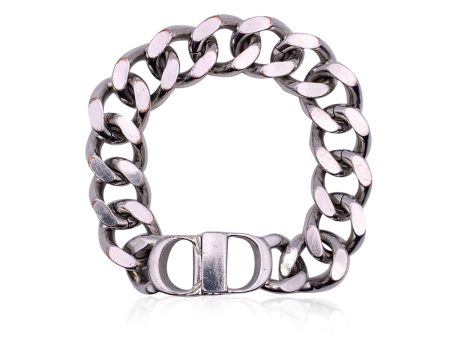 Christian Dior Silver Metal Cuban Chain Link CD Logo Bracelet Hot on Sale