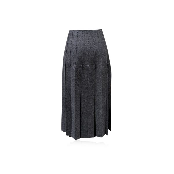 Prada Grey Virgin Wool Fringed Skirt Midi Skirt with Lining Size 38 IT Online Sale