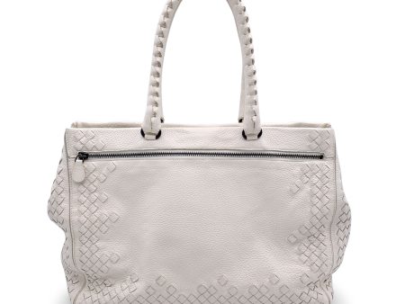 Bottega Veneta White Intrecciato Leather Woven Tote Bag For Discount