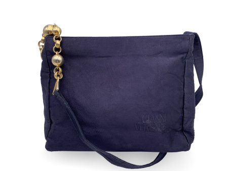 Gianni Versace Vintage Blue Canvas Tote Shoulder Bag Sale