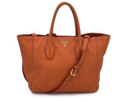 Prada Orange Vitello Daino Leather Tote Shopping Bag with Strap BN2694 Fashion