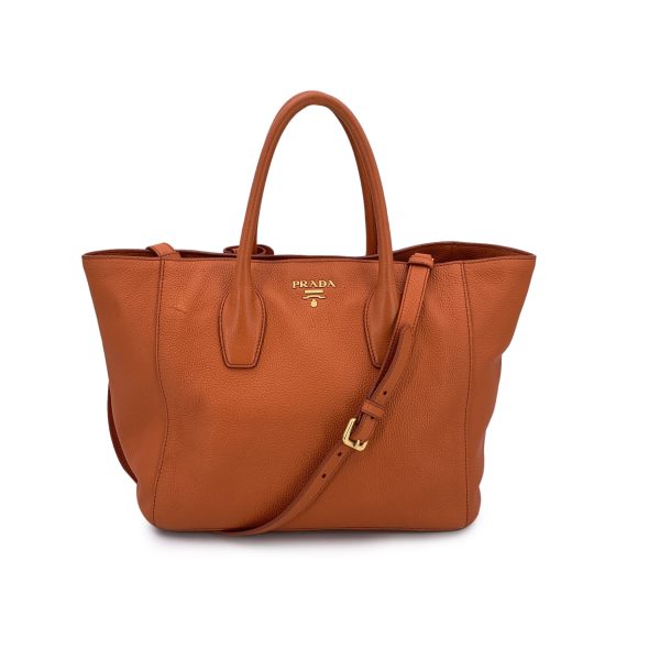 Prada Orange Vitello Daino Leather Tote Shopping Bag with Strap BN2694 Fashion