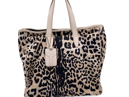 Yves Saint Laurent Beige Animalier Canvas Tote Shoulder Bag For Discount