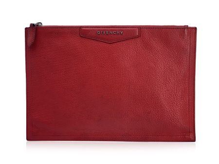 Givenchy Red Leather Antigona Zip Clutch Pouch Purse Hot on Sale