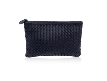 Bottega Veneta Black Intrecciato Woven Leather Clutch Pochette Bag Online