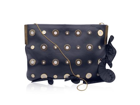 Emanuel Ungaro Black Leather Studded Ruffle Clutch Shoulder Bag Online Hot Sale