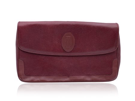 Cartier Vintage Burgundy Leather Pochette Flap Clutch Bag Online