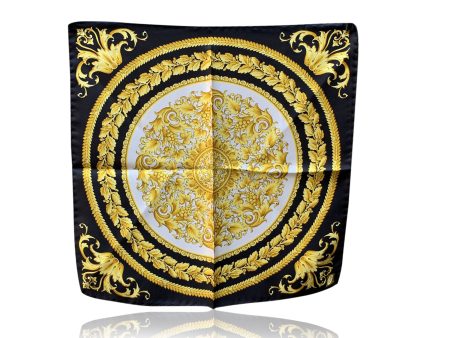 Atelier Versace Vintage Black and Yellow Baroque Print Silk Neck Scarf Discount