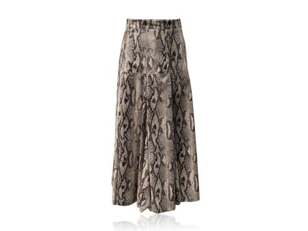 MSGM Milano Beige Gloss Animalier Snake Print Long Skirt Size 42 IT For Cheap