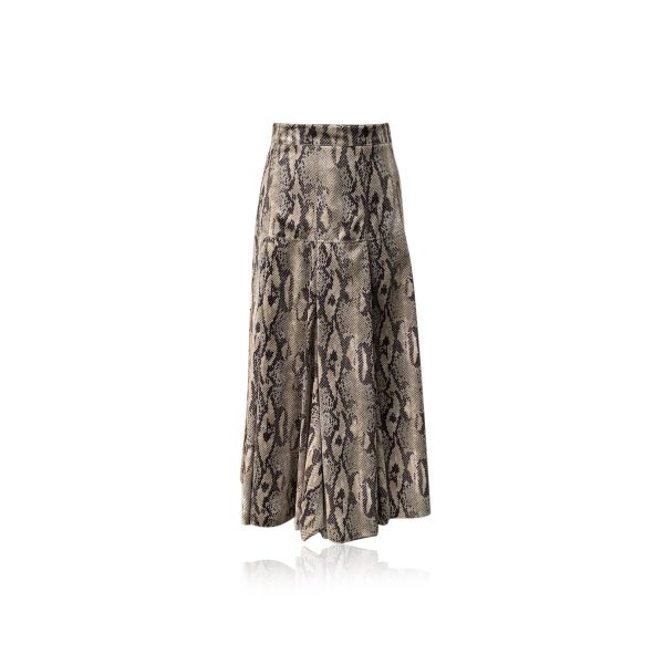 MSGM Milano Beige Gloss Animalier Snake Print Long Skirt Size 42 IT For Cheap