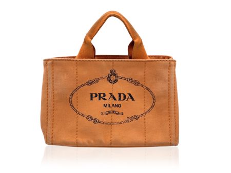 Prada Orange Canvas Canapa Logo Small Tote Bag BN2439 Hot on Sale