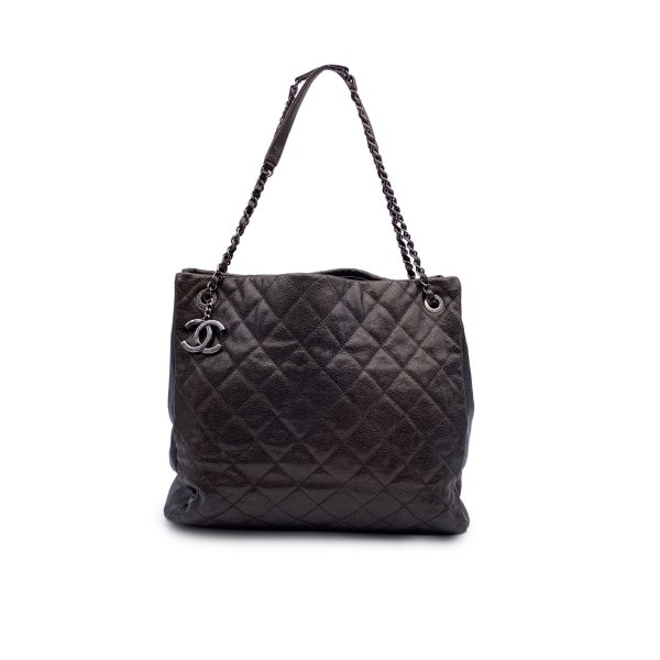 Chanel Brown Quilted Caviar Leather Chic Shopping Tote Bag Fashion