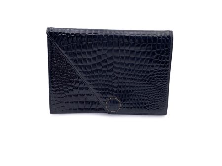 Yves Saint Laurent Vintage Black Embossed Asymmetric Clutch Bag Sale