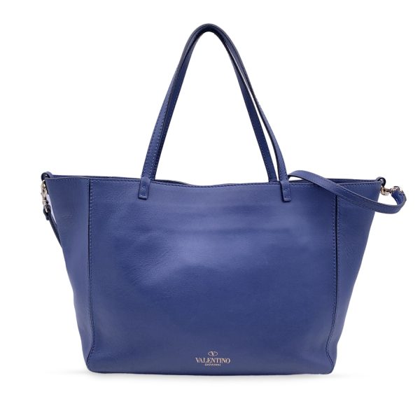 Valentino Garavani Blue Leather Rockstud Tote Shoulder Bag Supply