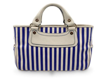 Celine Blue White Striped Canvas Boogie Bag Satchel Tote Handbag For Discount