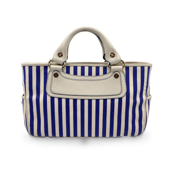 Celine Blue White Striped Canvas Boogie Bag Satchel Tote Handbag For Discount