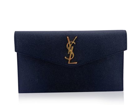 Saint Laurent Black Leather YSL Logo Uptown Clutch Bag Purse Supply