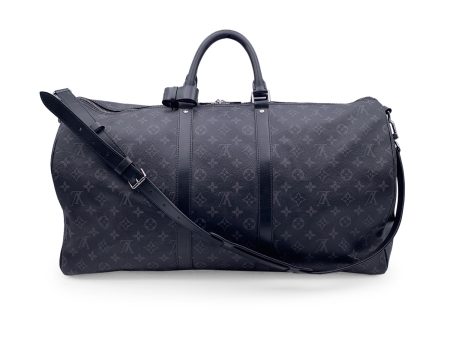 Louis Vuitton Monogram Eclipse Keepall 55 Bandouliere Bag M40605 For Sale