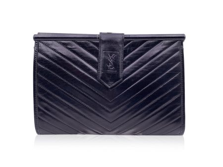 Yves Saint Laurent Vintage Black V Quilted Leather Clutch Bag Handbag Online Sale