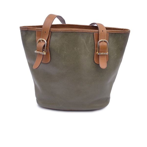 Celine Vintage Green and Brown Leather Shoulder Bag Tote Sale