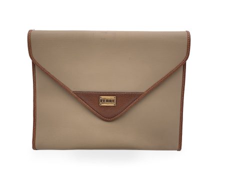 Gianfranco Ferre Vintage Beige Canvas Envelope Clutch Bag For Sale