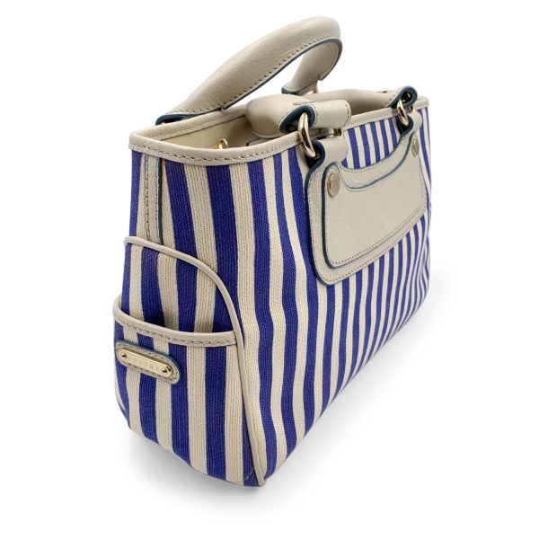 Celine Blue White Striped Canvas Boogie Bag Satchel Tote Handbag For Discount