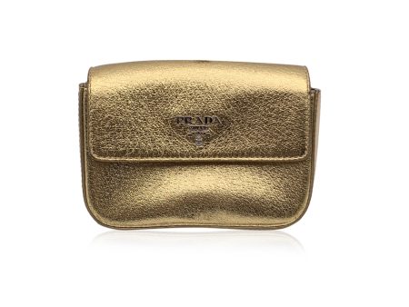 Prada Metallic Gold Leather Mini Box Clutch Bag Pochette Supply