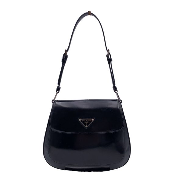 Prada Black Smooth Leather Flap Cleo Structured Shoulder Bag Supply