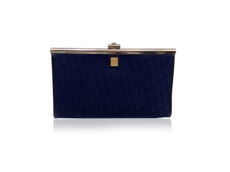 Christian Dior Vintage Blue Logo Canvas Small Clutch Bag Purse Online Hot Sale