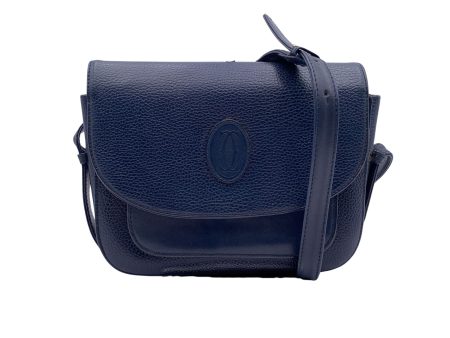 Cartier Vintage Navy Blue Leather Flap Structured Shoulder Bag Cheap