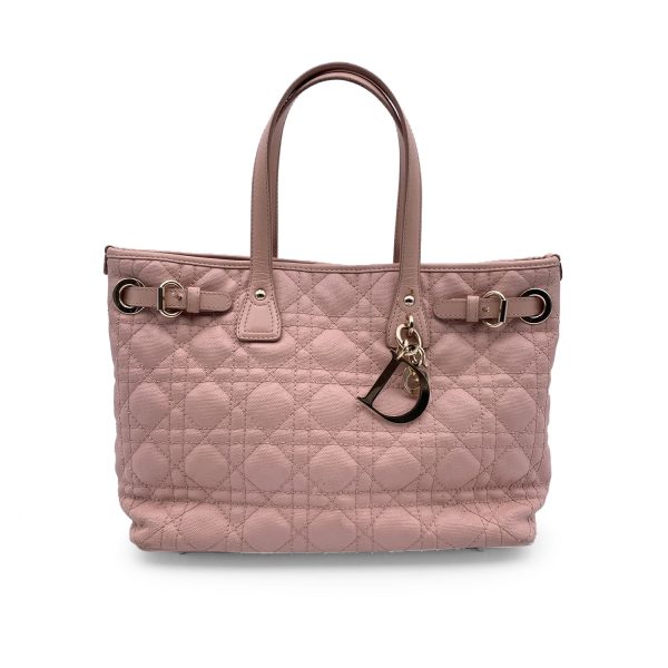 Christian Dior Pink Cannage Canvas Panarea Tote Bag on Sale