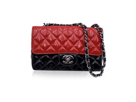 Chanel Red Black Quilted Patent Leather Mini Classic Shoulder Bag For Sale