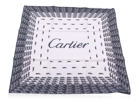 Cartier Black and White Cotton Logo and Panthers Scarf Animal Pattern Fashion