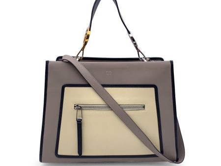 Fendi Grey Beige Black Leather Runaway Tote Bag with Two Straps For Cheap