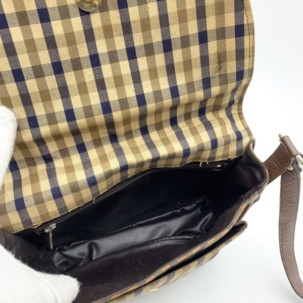 Aquascutum Beige and Brown Tartan Check Canvas Shoulder Bag Hot on Sale