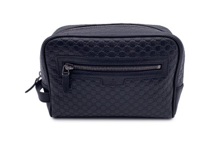 Gucci Black Microguccissima Leather Cosmetic Clutch Toiletry Bag Sale