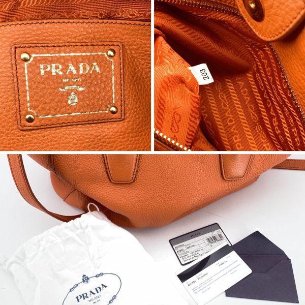 Prada Orange Vitello Daino Leather Tote Shopping Bag with Strap BN2694 Fashion