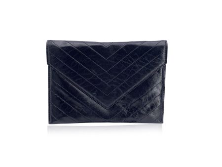 Yves Saint Laurent Vintage Black V Quilted Leather Small Clutch Bag For Discount