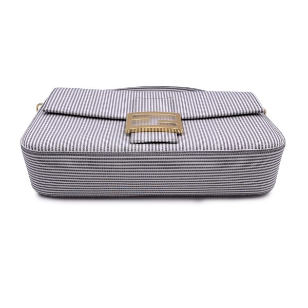 Fendi Light Grey Striped Cotton Bretagna Baguette Shoulder Bag Supply