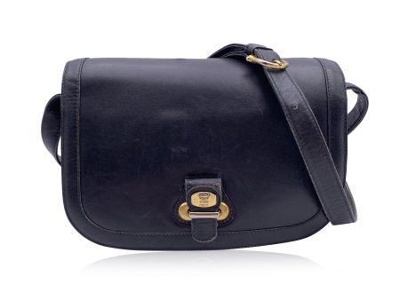 Celine Vintage Black Leather Crossbody Flap Messenger Bag Hot on Sale