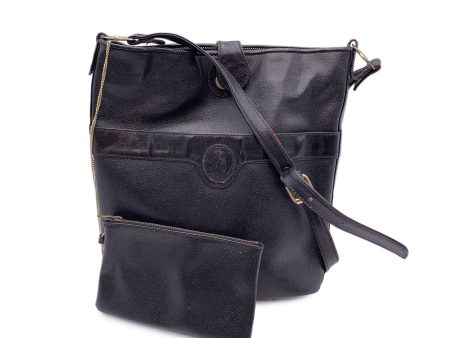 Trussardi Vintage Black Canvas Leather Bucket Shoulder Bag Online now