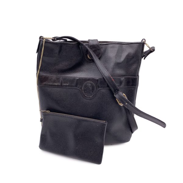 Trussardi Vintage Black Canvas Leather Bucket Shoulder Bag Online now