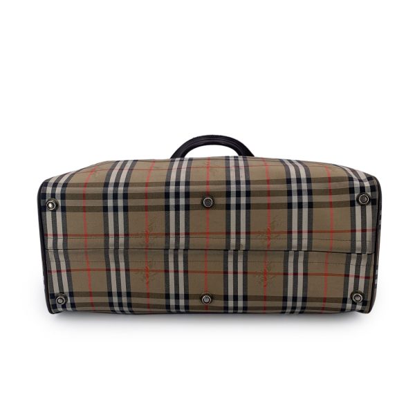 Burberry Vintage Beige Check Canvas Duffel Duffle Travel Bag Hot on Sale