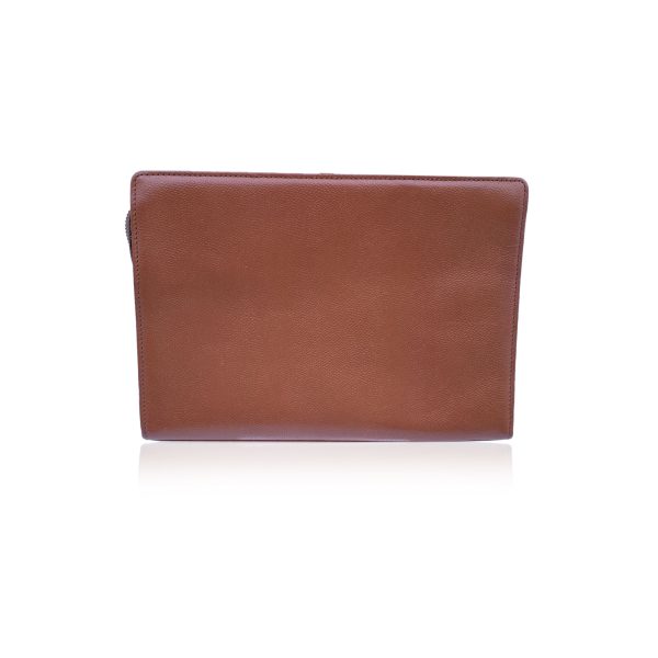 Yves Saint Laurent Vintage Tan Leather Zip Clutch Bag Purse Fashion